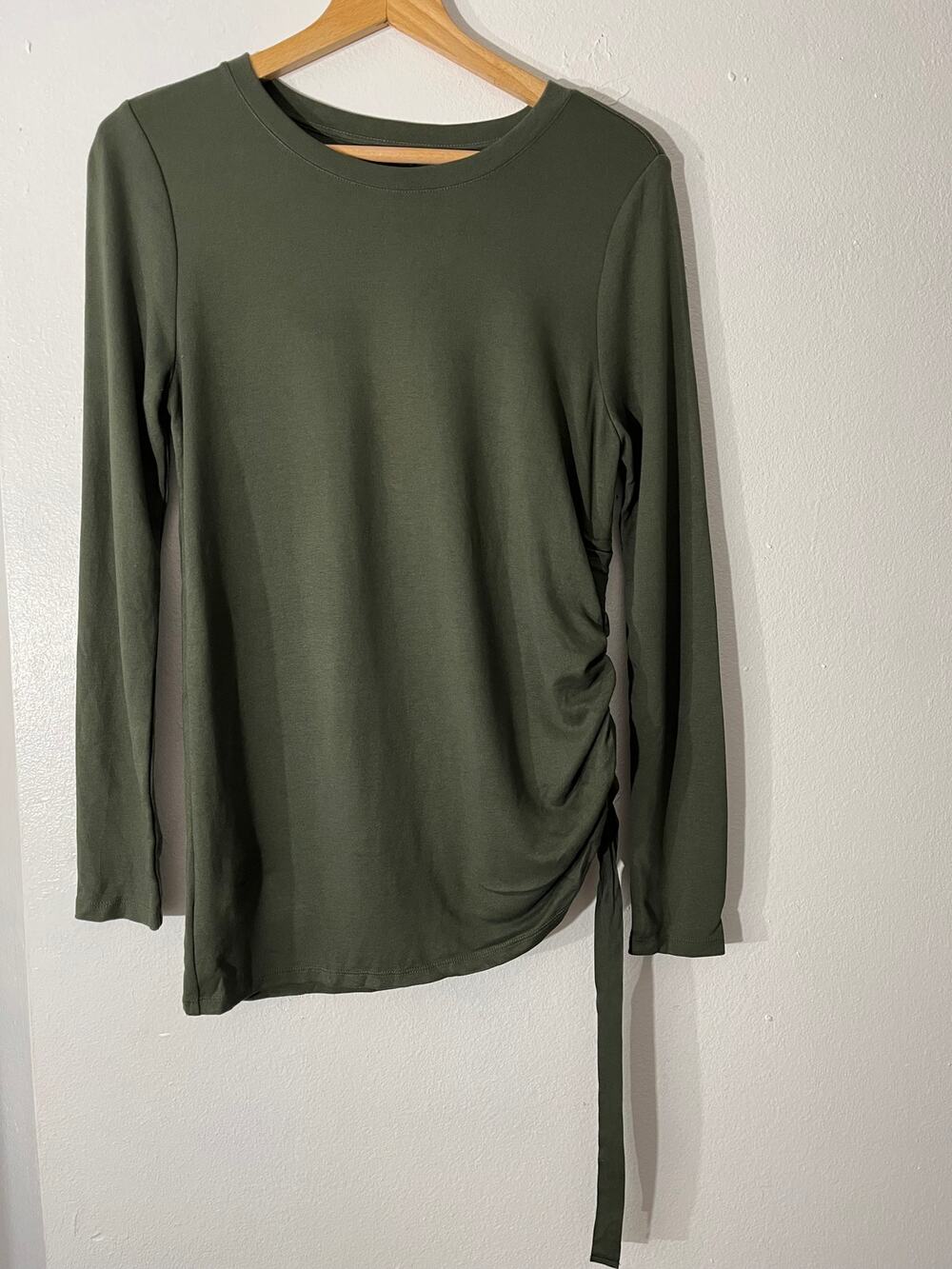 ANN TAYLOR Olive Ruched Long Sleeve Top Solid Knit Women Size S